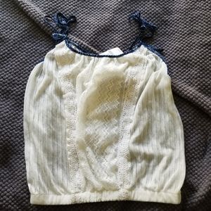 🛍Large Lace Sheer Summer Tank White & Blue NWT